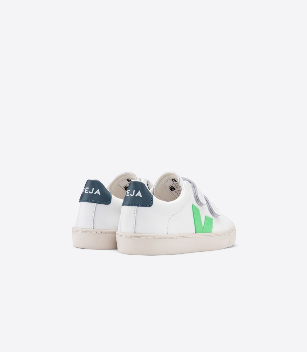 Veja Sneakers Copii - Esplar Velcro Piele - Albi/Verzi - 3875610-CB